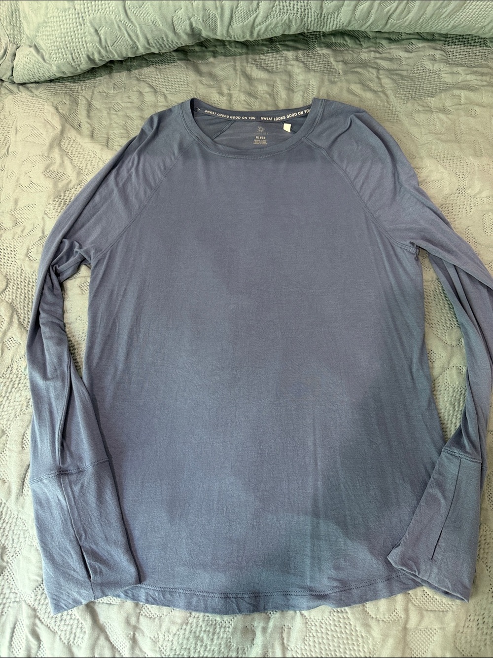aerie Women's Long-Sleeve Shirt Tee Blue Thumbholes American Eagle AE M - Picture 1 of 3